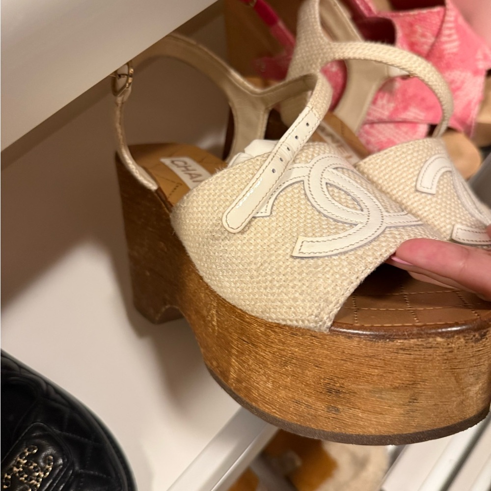 CHANEL Beige and Brown Platform Sandals
